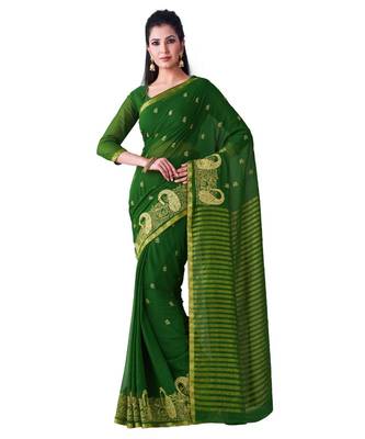 Green Embroidered Chiffon Saree With Blouse 1