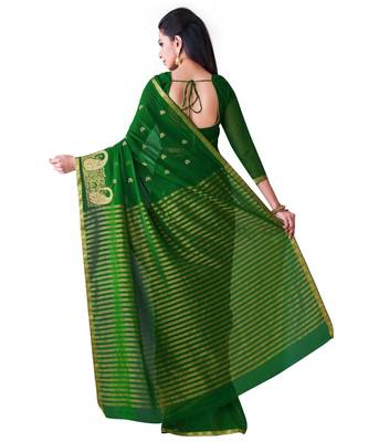 Green Embroidered Chiffon Saree With Blouse 3