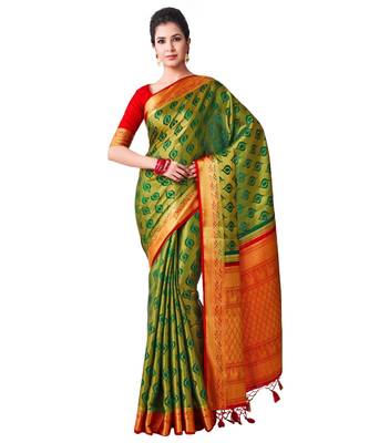 Green Woven Art Silk Saree With Blouse 1
