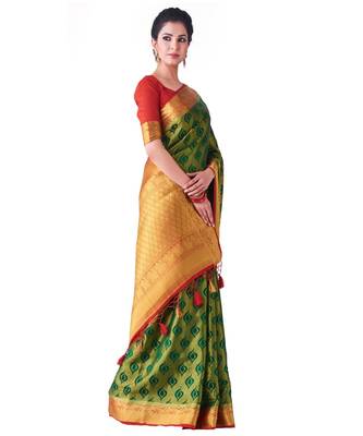 Green Woven Art Silk Saree With Blouse 2