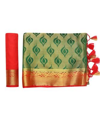 Green Woven Art Silk Saree With Blouse 5