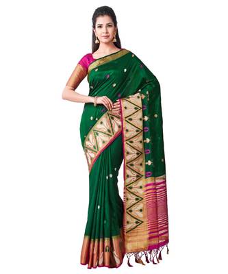 Green Embroidered Tussar Silk Saree With Blouse 1