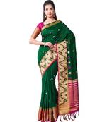 Green Embroidered Tussar Silk Saree With Blouse