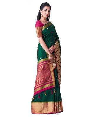 Green Embroidered Tussar Silk Saree With Blouse 2