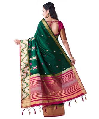 Green Embroidered Tussar Silk Saree With Blouse 3