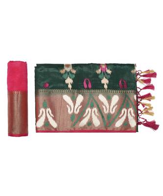 Green Embroidered Tussar Silk Saree With Blouse 5
