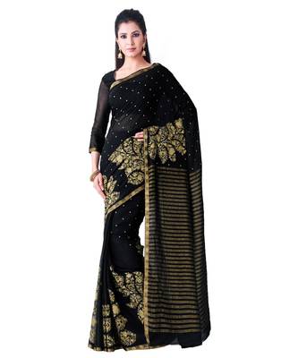 Black Embroidered Chiffon Saree With Blouse 1