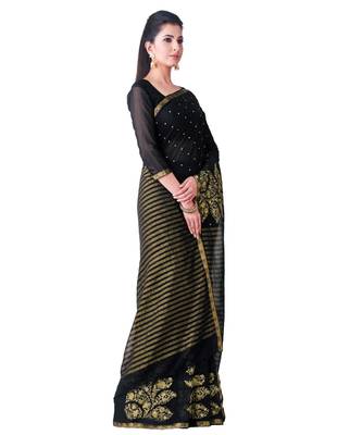 Black Embroidered Chiffon Saree With Blouse 2
