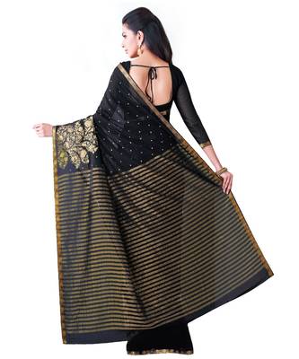 Black Embroidered Chiffon Saree With Blouse 3
