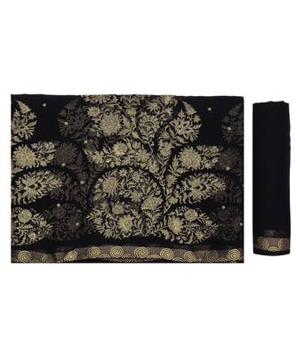 Black Embroidered Chiffon Saree With Blouse 5