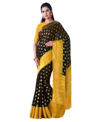 Black Woven Chiffon Saree With Blouse 1