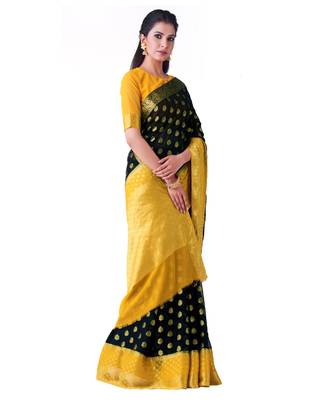 Black Woven Chiffon Saree With Blouse 2