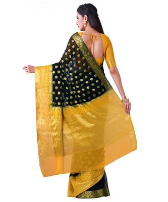 Black Woven Chiffon Saree With Blouse 3