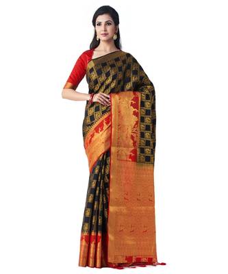 Black Woven Art Silk Saree With Blouse 1