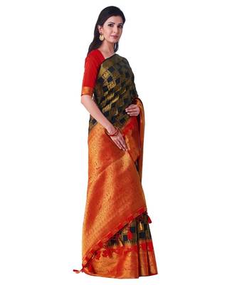 Black Woven Art Silk Saree With Blouse 2