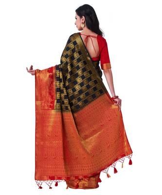 Black Woven Art Silk Saree With Blouse 3