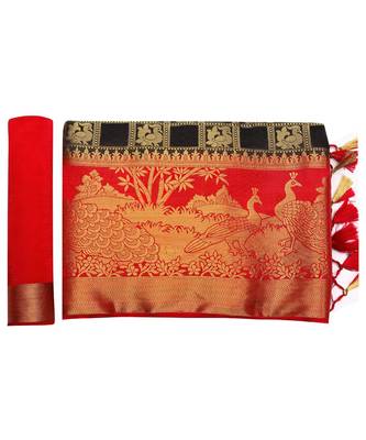 Black Woven Art Silk Saree With Blouse 5