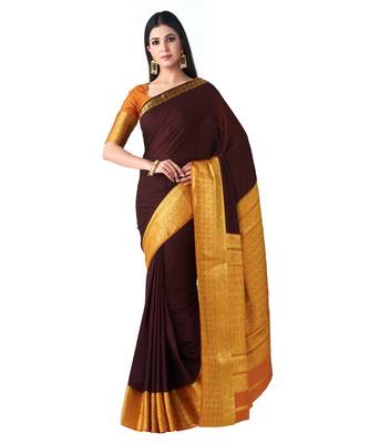 Brown Woven Crepe Saree With Blouse 1