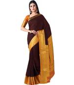 Brown Woven Crepe Saree With Blouse