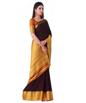 Brown Woven Crepe Saree With Blouse 2