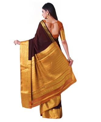 Brown Woven Crepe Saree With Blouse 3