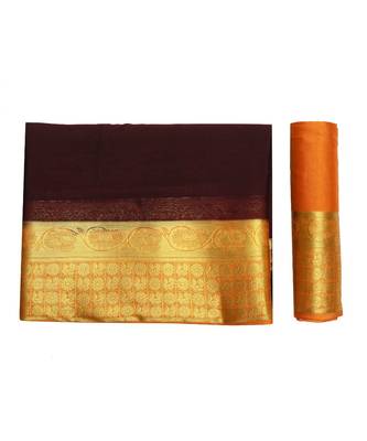 Brown Woven Crepe Saree With Blouse 5