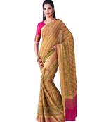 Brown Printed Chiffon Saree With Blouse