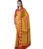 Brown Woven Crepe Saree With Blouse