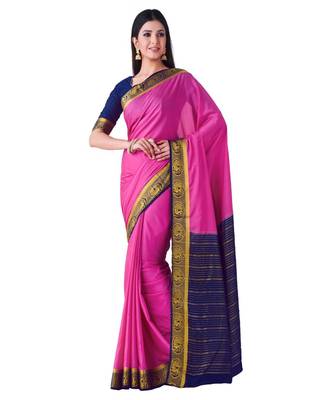 Pink Woven Crepe Saree With Blouse 1