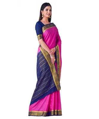 Pink Woven Crepe Saree With Blouse 2