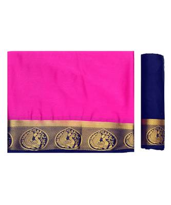 Pink Woven Crepe Saree With Blouse 5