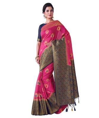 Pink Woven Art Silk Saree With Blouse 1
