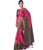 Pink Woven Art Silk Saree With Blouse