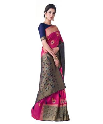 Pink Woven Art Silk Saree With Blouse 2