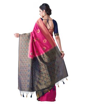 Pink Woven Art Silk Saree With Blouse 3