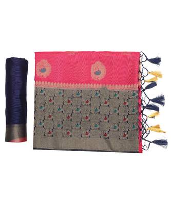 Pink Woven Art Silk Saree With Blouse 5