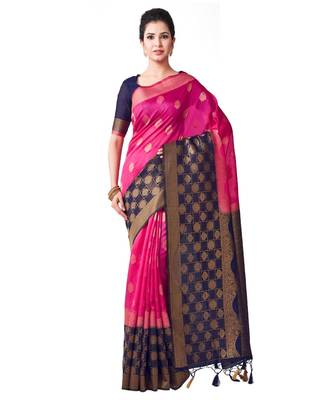 Pink Woven Art Silk Saree With Blouse 1