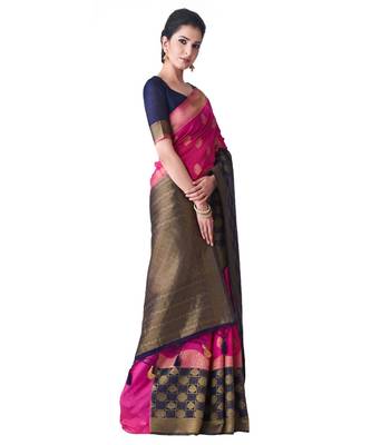 Pink Woven Art Silk Saree With Blouse 2
