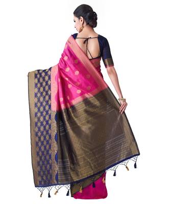 Pink Woven Art Silk Saree With Blouse 3