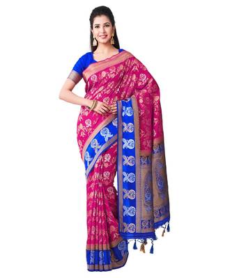 Pink Woven Art Silk Saree With Blouse 1
