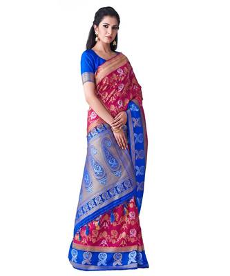 Pink Woven Art Silk Saree With Blouse 2
