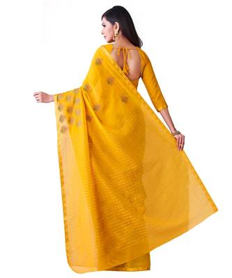 Mustard Embroidered Chiffon Saree With Blouse 3