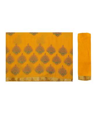 Mustard Embroidered Chiffon Saree With Blouse 5