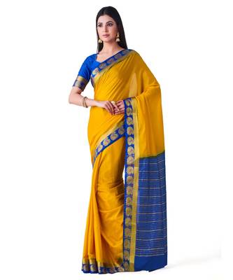Mustard Woven Crepe Saree With Blouse 1