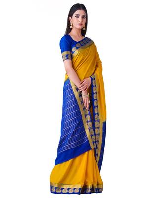 Mustard Woven Crepe Saree With Blouse 2