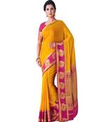 Mustard Woven Crepe Saree With Blouse