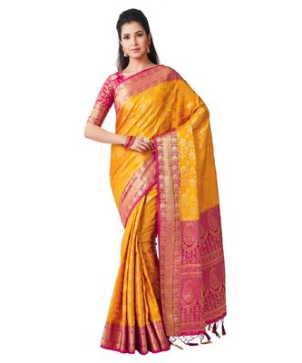 Mustard Woven Art Silk Saree With Blouse 1