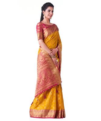 Mustard Woven Art Silk Saree With Blouse 2
