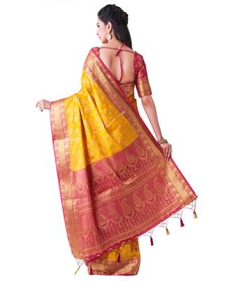 Mustard Woven Art Silk Saree With Blouse 3