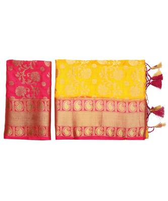 Mustard Woven Art Silk Saree With Blouse 5